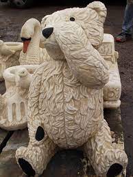 Large Stone Teddy Bear Statue Crying