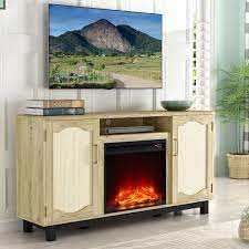 63 In Freestanding Wooden Electric Fireplace Tv Stand In Natural Wood