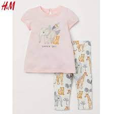 ĐỒ SƠ SINH MỚI VỀ TẠI FIBOBABY SHOP : (H&M) Set áo phông cài khuy cổ và  quần hình thú thun cotton mỏng mềm mát