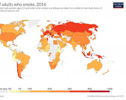 Image of world map with the top 10 smoking countries highlighted