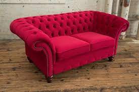 Red Velvet Fabric Chesterfield Sofa