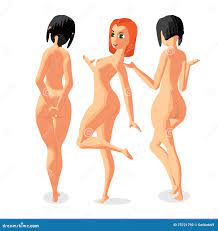 Set Three Women Nudist is Standing Sunbath. Back View Stock Vector -  Illustration of cartoon, sunbathing: 73721792