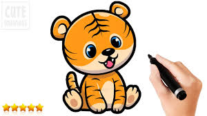 how to draw a baby tiger easy and cute