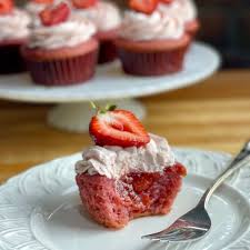 triple strawberry cupcakes a bakery