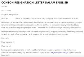Berikut ialah contoh surat berhenti kerja kerana telah mendapat tawaran di tempat lain, dengan notis 24 jam. Contoh Surat Berhenti Kerja Bahasa Melayu Inggeris