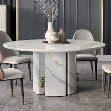 white marble round dining table