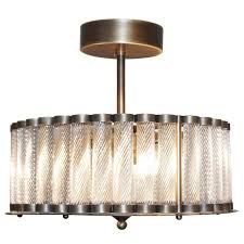 Italian Antique Bronze Finish Crystal Murano Glass Flush Mount Drum Chandelier For Sale At 1stdibs
