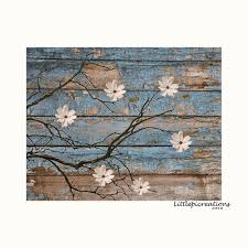 rustic brown blue flowers on branches
