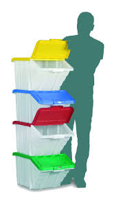 These bins are made of heavy duty construction. 4x 50 Ltr Heavy Duty Open Fronted Boxes Stacking Bins Solent Plastics