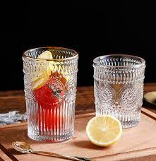 Flower Embossed Drinking Glass With