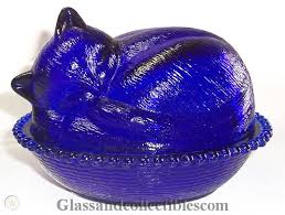 cobalt blue glass cat covered candy