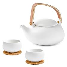 Blue & white porcelain arita & more. Zens Ceramic Teapot Set Modern Japanese Tea Pot Set With Infuser For Loose Tea 27 Ounce White Matte Porcelain Teapots With 2 Teacups Rattan Coasters For Women Gift Buy Online In