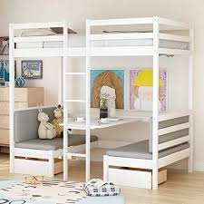 Storage shelves on each bunk are perfect for those who read before going to sleep and want somewhere to put teddies or valuables. Amazon Com Twin Loft Bed With Desk And 2 Storage Drawers Convertible Loft Bed With Table And Cushion Seat For Kids Can Turn Into Twin Bunk Bed No Box Spring Needed White Kitchen