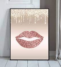 rose gold glitter lips prints chagne