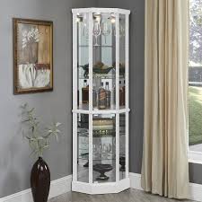 White Lighted Corner Curio Cabinet