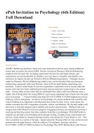Wade   Tavris  Invitation to Psychology   th Edition pdf  txt  mobi  epub