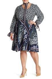 Eloquii Mixed Print Neck Tie Fit Flare Dress Plus Size Nordstrom Rack
