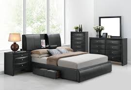 Faux Leather Storage Arm Queen Bed Set