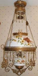 Antique embossed leafy brass hanging prism oil lamp frame harp arms c1880s. Antique Hanging Oil Lamps Ideas On Foter