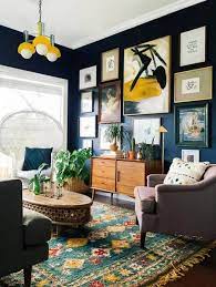 navy blue and mustard yellow home decor