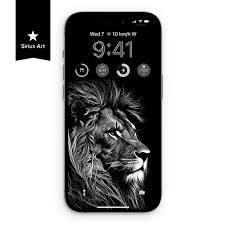 Lion Line Art Mono Deep Etch Iphone 4k