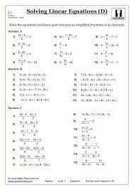 Solving Equations Maths Worksheet