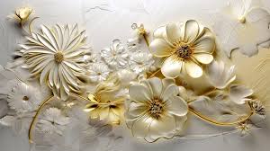 white and gold wallpaper of flowers
