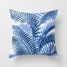 Royal Blue Palm Leaves Throw Pillow By