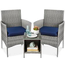 best choice s 3 piece outdoor wicker conversation bistro set patio chat furniture w 2 chairs table gray black