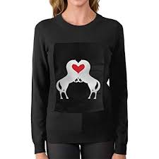 Womens Crewneck Sweater Tops Athletic Horse Red Heart
