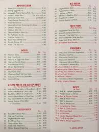menu of china garden buffet in