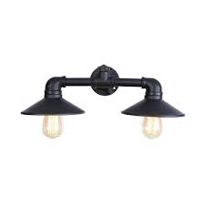 2 Heads Railroad Wall Mount Light Retro Style Wrought Iron Wall Lamp In Black For Warehouse Beautifulhalo Com