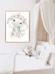 nursery wall art elephant pink and