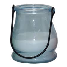 blue citronella glass candle with