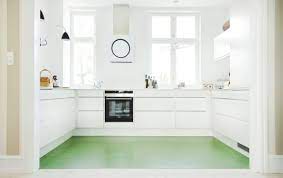 a friendly colorful kitchen floor