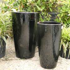 Large Black Glazed Tall Garden Pots