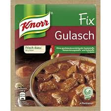German gulasch is either a beef (rindergulasch), pork (schweinegulasch), venison (hirschgulasch), or wild boar (wildschweingulasch) stew that may include red wine and is usually served with potatoes (in the north), white rice or spirelli noodles (mostly in canteens), and dumplings (in the south). Knorr Fix For Gulasch 51g Walmart Com Walmart Com