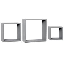 3 Piece Grey Wooden Cube Wall Shelf Set