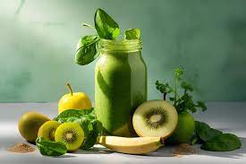 Um copo de smothie verde feito de espinafre, kiwi, banana e maçã detox, bebida  vegana saudável para energia e bem-estar conceito de alimentação saudável  ia generativa | Foto Premium