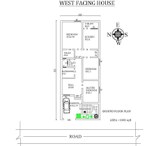 3 Bhk West Facing House Plan