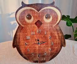 Wooden Owl Clock With Numbers Cute Wall