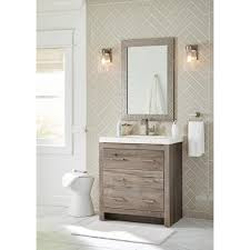 Browse our elevated, floor and wall vanities to find the ideal model that will transform your bathroom into a functional and dreamy space. Glacier Bay Woodbrook 31 In W X 19 In D Bath Vanity In White Washed Oak With Cultured Marble Vanity Top In White With White Sink Wb30p2 Wo The Home Depot