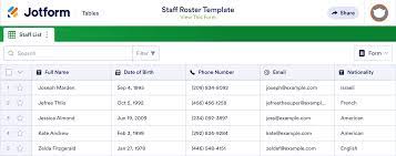 staff roster template jotform tables
