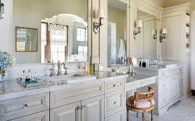 gray bathroom vanity with french pink