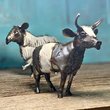 recycled metal cow garden decoration
