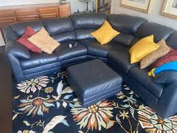 Leather Sofa And Ottoman Navy Blue
