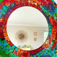 Round Mosaic Wall Mirror Orange Red