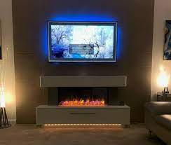 media wall with a fireplace