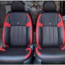 Set Of 2 Black And Red Leather Car Seat