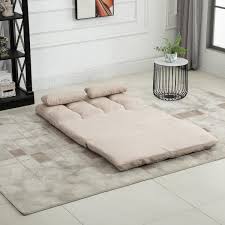 Homcom 40 25 Beige Suede Double Floor Sofa Bed With 7 Position Adjustable Backrest
